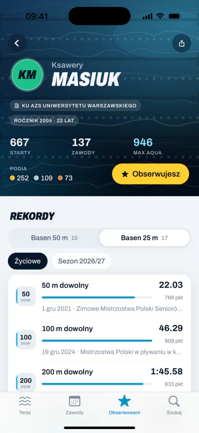 Profil zawodnika z rekordami
