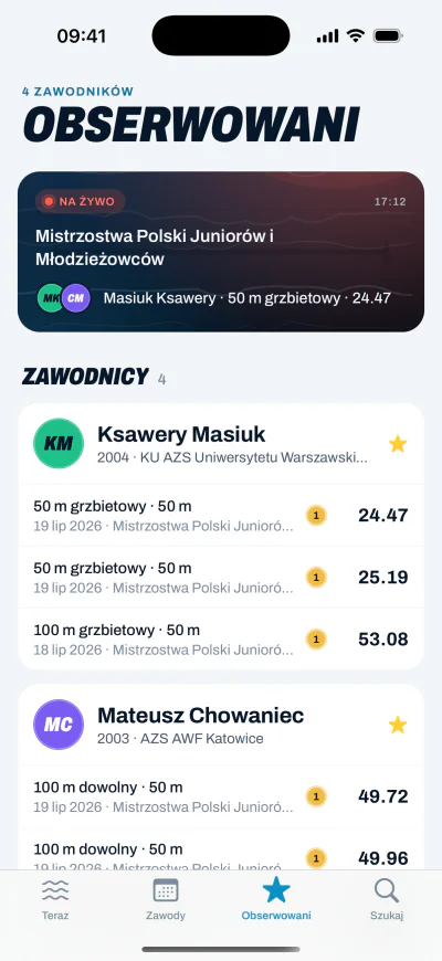 Lista obserwowanych zawodników